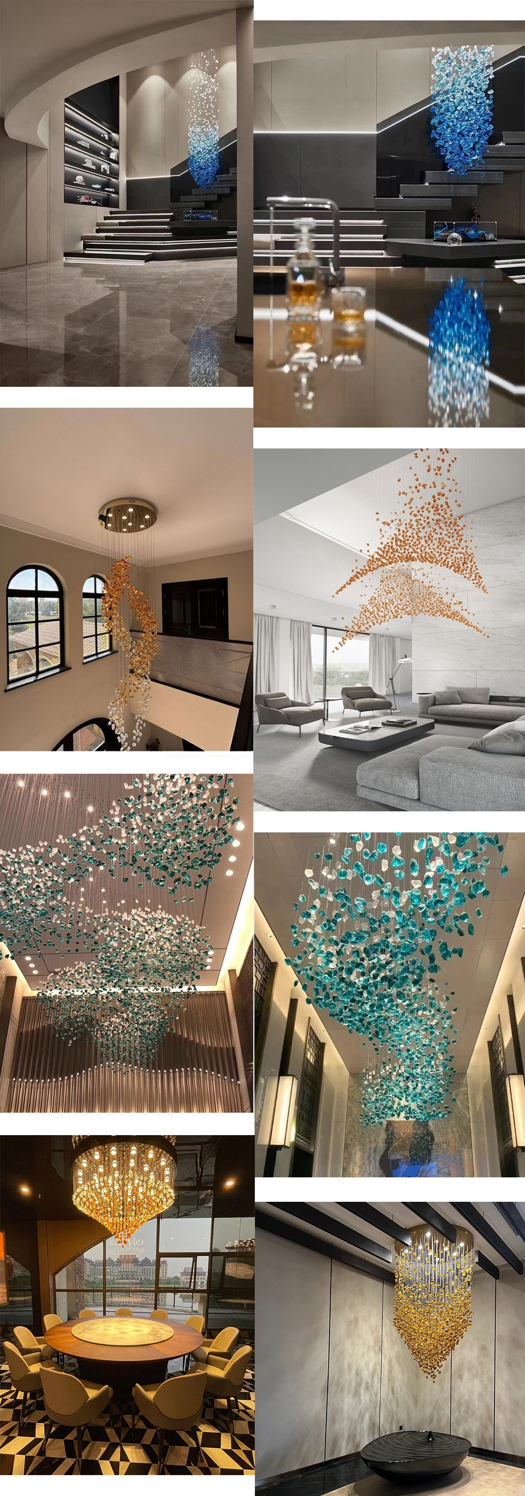 JYLIGHTING Custom Gradient‑Color Crystal Cascade Chandelier, Wrought Iron Frame Large Art Suspension Light, High‑Ceiling Hanging Lamp for Hotel Lobby & Commercial Engineering Projects