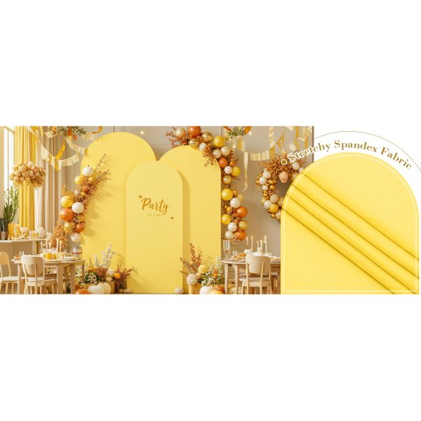 Yellow Wedding Arch Backdrop Covers 3 Piece, Round Top Cover For Birthday Party Ceremony