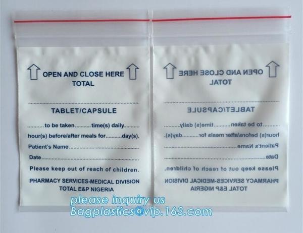 Biodegradable Medical Pill Bags, Zipper Pharmacy Bag, grip seal Pill Pouch, Medicine, Pills, Drugs packaging
