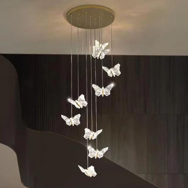 Lampe à pendentif à papillon transparente simple acrylique moderne minimaliste à plusieurs têtes suspendue pour chambre à coucher