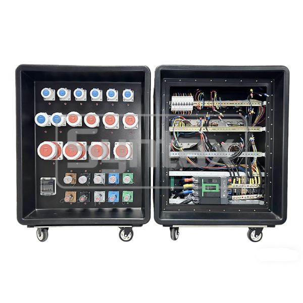 Syntax MD5 IP67 Waterproof 500A Three Phase HDPE Portable Power Distribution Box on Wheels with Powerlocks 500A for FIFA Sporting Events In Qatar