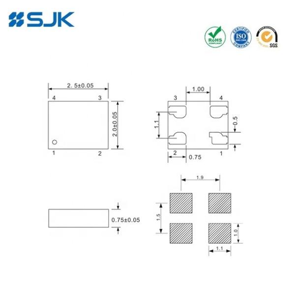 LVCMOS/HCMOS 2520 SMD 2520 MEMS Oscilador programável 96.000MHz 15pF 4Pin 2.5x2.0 mm