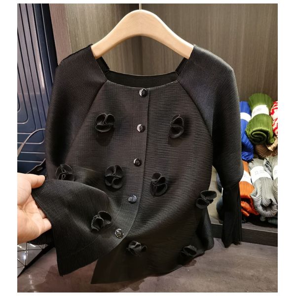 Women's Elegant Work Single-Breasted Cardigan Jacket New Summer Fashionable Square Collar Stereo Flower
