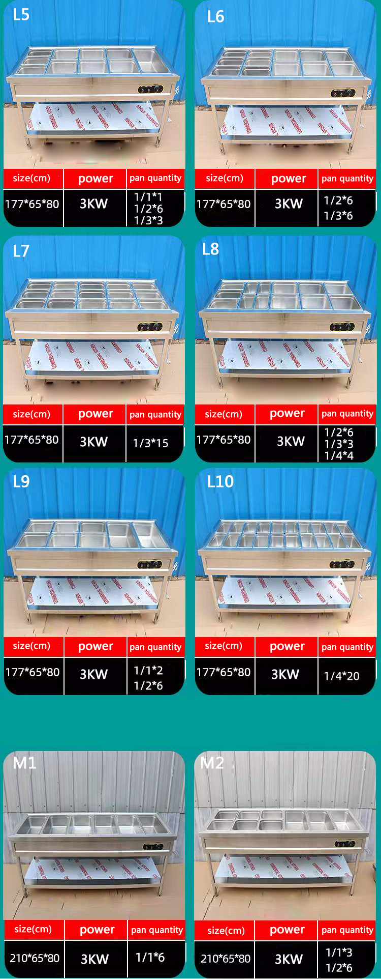 Rectangular Bain Marie Electric Food Warmer 150L 3 Pan Bain Marie