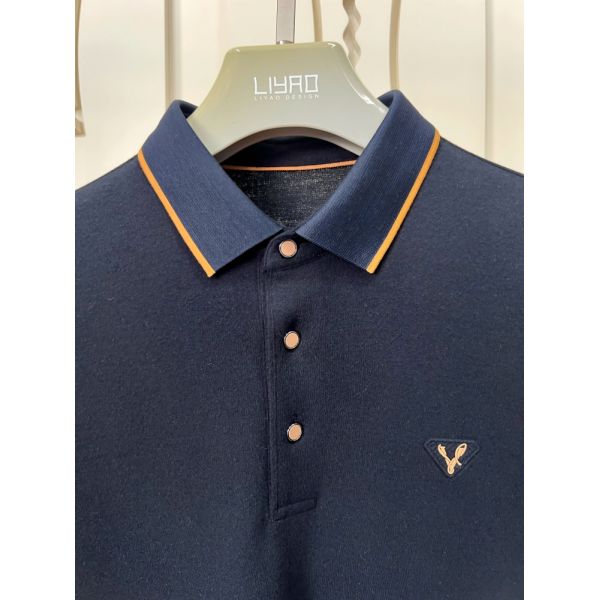 Luxury Men Long Sleeve Polo Shirts with Contrast Collar Classic Design Embroidered Logo, Multiple Colors for Business & Casual