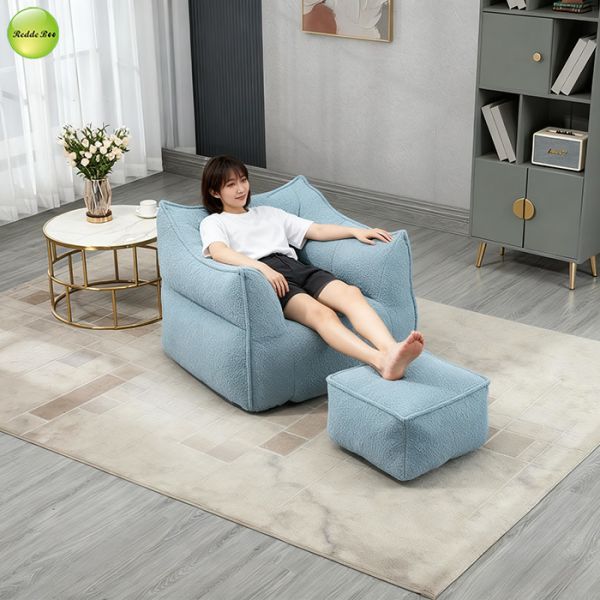 Ergonomic Compression Vacuum Packed Sofa Blue Microfiber Slipcovered
