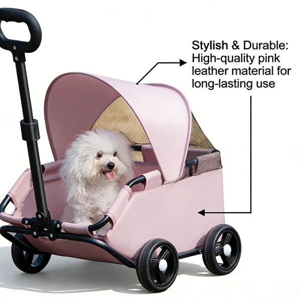 Wholesale Foldable Pet Stroller, OEM ODM 4-Wheel Pet Trolley with Mesh Ventilation for Small Pets