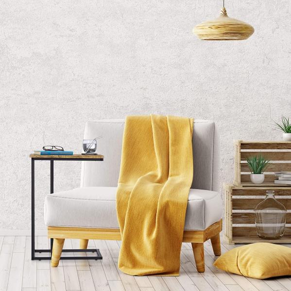 C Shaped Side End Table with Stable Metal Frame, Sofa Couch Table for Coffee Snack Laptop