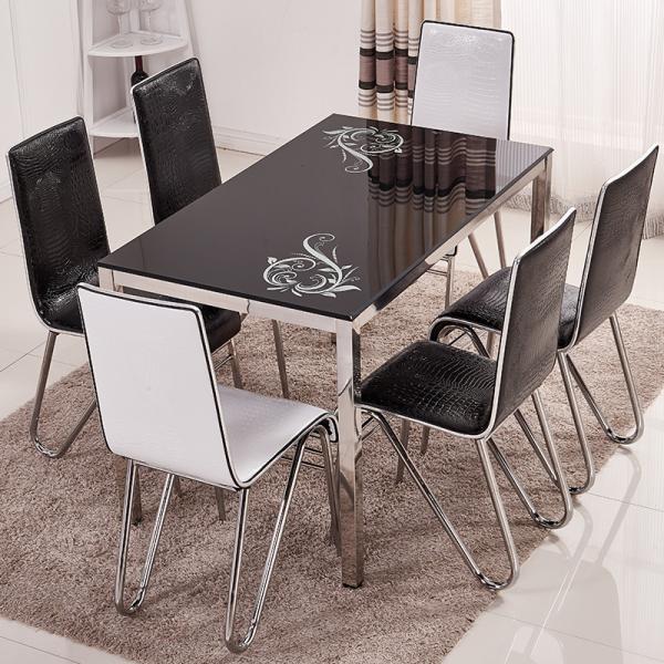Powder Coating Glass Dining Table Set 4 Chairs For Family Dinner Party