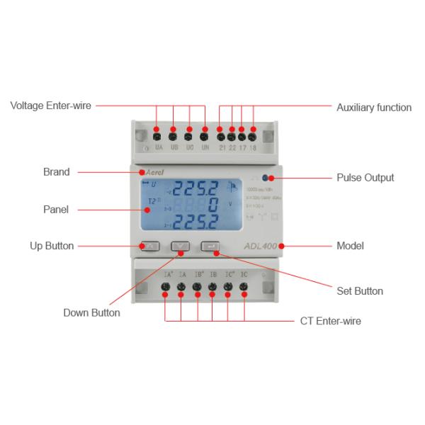 Рельс Din метра 3 участков 45~65HZ многофункциональный/Acrel установил счетчика энергии ADL400