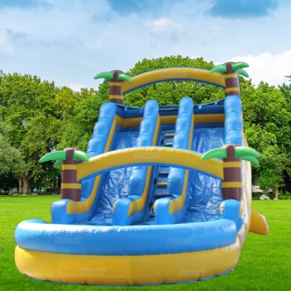 Double Slide Customized Color Inflatable Tropical Tree Water Slide For Rental Business