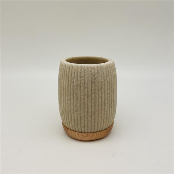 Beige Vertical Stripe Polyresin Bathroom Accessories Round Bathroom Tumbler Holder