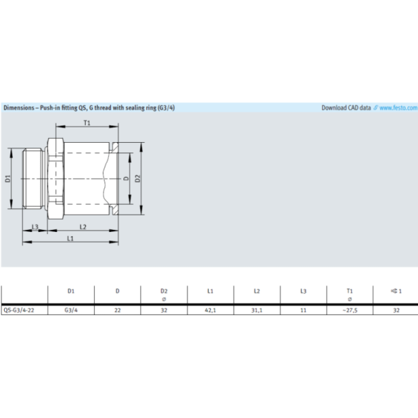 QS-1/8-4 QS-1/8-4-100 QS-1/8-6 QS-1/8-6-100 Festo QS Series Push-in Fitting