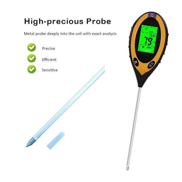 LCD Display Digital 4 in 1 Soil PH Meter with Temperature Moisture Sunlight Tester