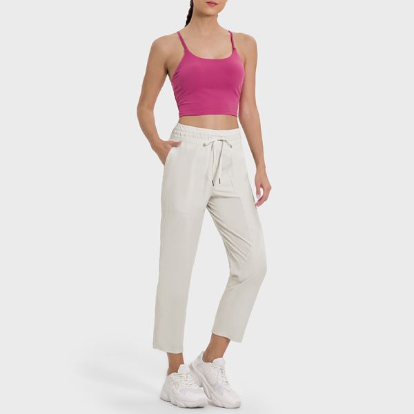 Lightweight Nylon Jogger Pants Elastic Waist Drawstring Tapered Ankle Length