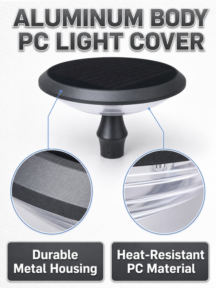 UFO Design Solar Garden Post Light 360 Full Around Illumination IP65 for Stadium Walkway