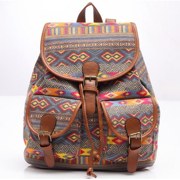 2016 new spring and summer fashion casual women canvas printing two pocket backpack
