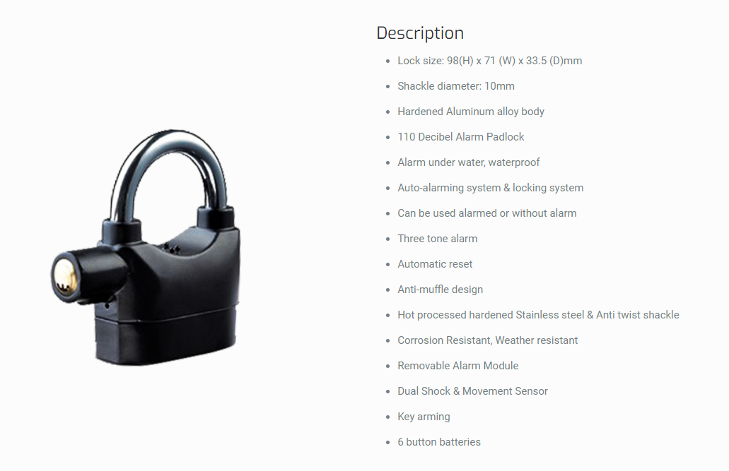 Wholesale Plastic siren alarm padlock 110db anti-theft heavy duty key padlock motorcycle alarm padlock