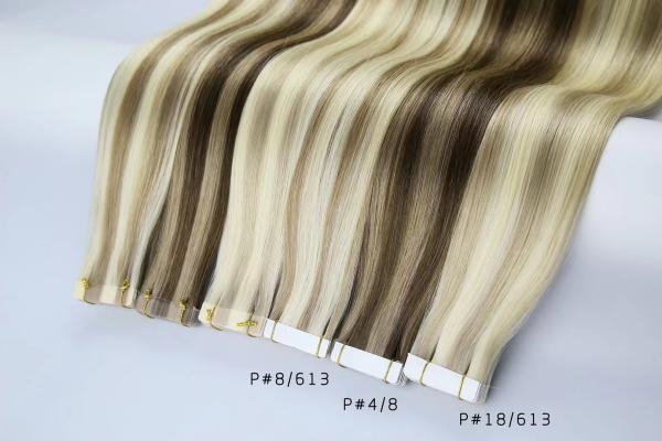 Wholesale factory double drawn full remy cuticle tape hair extensions Russian balayage color hair extensions