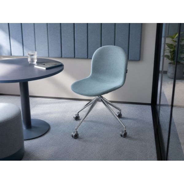 Compact Upholstered Task Chair With Swivel Rolling Polished Aluminum Four Star Base