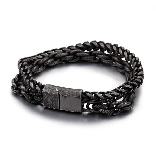 Classic Men's PU Leather Bracelet Alloy Silver Black Plated Woven Braided Wrap Bracelets