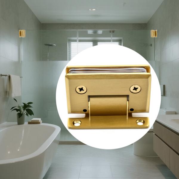 Heavy Duty Solid Shower Hinge 90 Degree Frameless Glass Door Hinge Luxury Brushed Gold Bathroom Glass Clamp