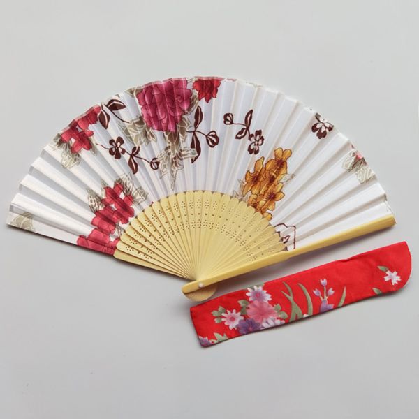 21cm Japanese Bamboo Satin Fabric Fans With Gift Pouch Wedding Favor Custom Printed Folding Fan