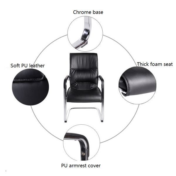 Low Back Meeting PU Leather Office Chair Black Visitor Synthetic Leather Chair