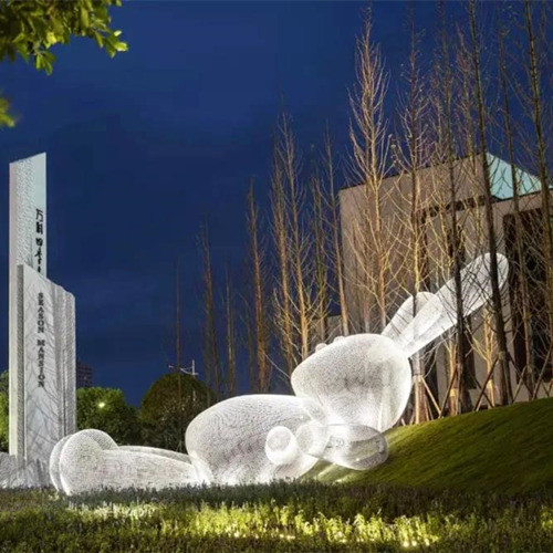 Fiberglass Metal Rabbit Sculpture Decorative Outdoor Square Lawn Ornaments