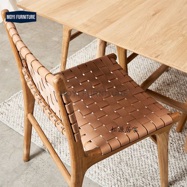 Dining Room Furniture Solid Wood Dining Chair with Upholstery Material Leather Nordic Brown Saddle Seat Restaurant