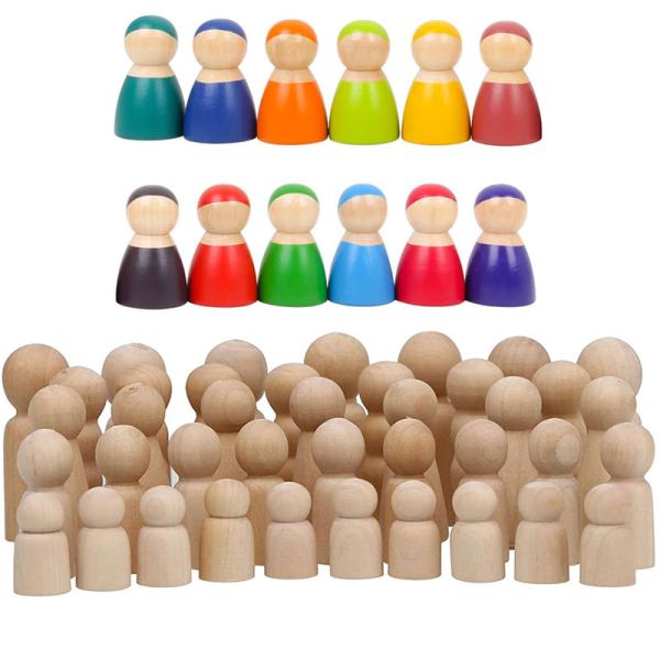 Custom Size Accepted Wooden Man Woman Peg Dolls People Figures for DIY Painting Craft