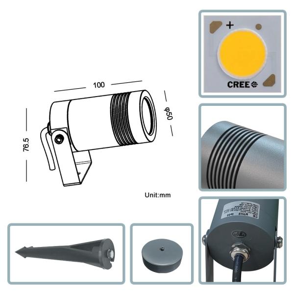LED Garden Spike Light Decorative 6W Warm White Color Aluminum Lamp Body For Theme Parks