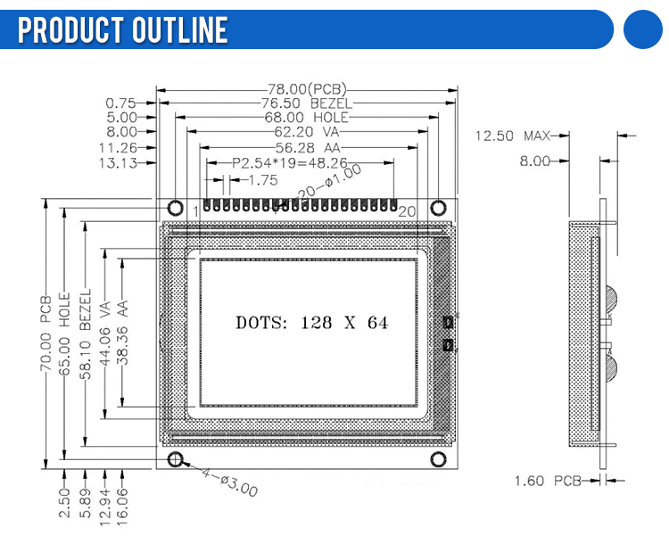 Grey Film InduStrial Grade STN LCM12864F-3 T6963C UCI6963C Graphics Module LCD Display 6800 Parallel Port