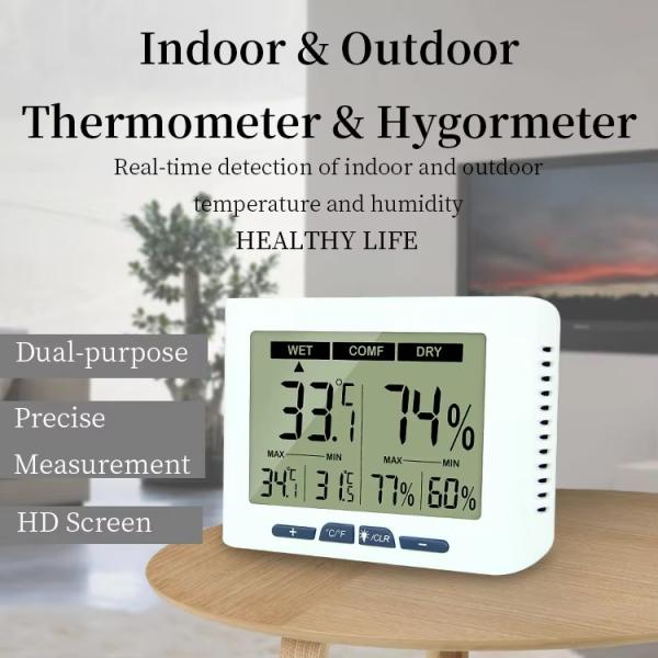 DTH-150 Digital Thermometer Hygrometer, Indoor Room Temperature Humidity Monitor, With Backlight Display And Calibration Function, ABS Material For Household Use