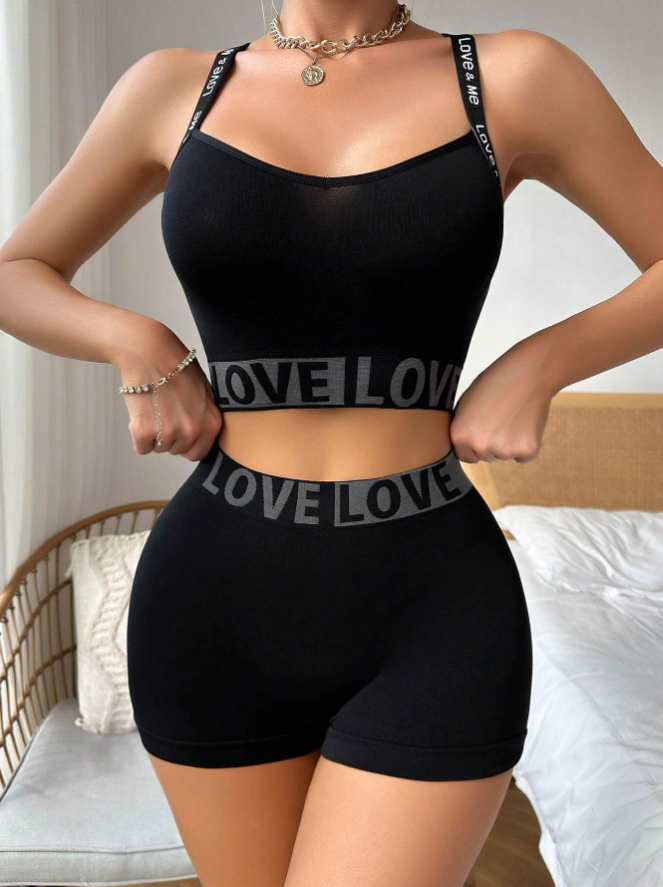 Wholesale High Quality Underwear Set Love Letter Waist Suspender Vest Ladies Boyshort Fashionable Matching Set for Women