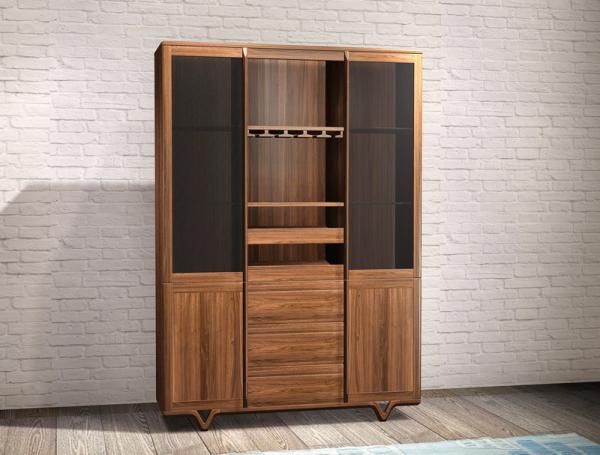 2017 New walnut wood Bespoke Furniture Storage Cabinet Display Shelves with Glass door