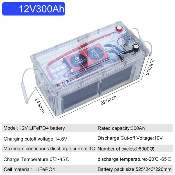 OEM ODM LiFePO4 Battery Most Popular Seller with Transparent Case 12V 300Ah