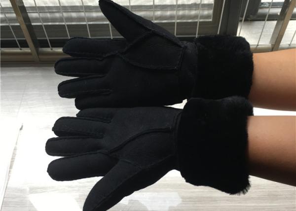 Handsewn Sueded Lamb Shearling Gloves , Black Mens Winter Mittens