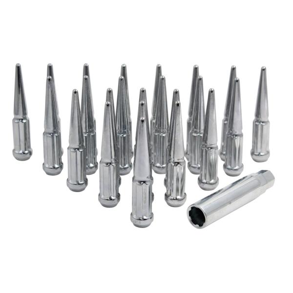 Silver Chrome Wheel Lug Nuts Solid Construction Acorn 4.4 Inch Length