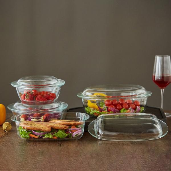 4L 4.5L 6.5L Glass Baking Dish Heat Resistant Glass Pizza Pan