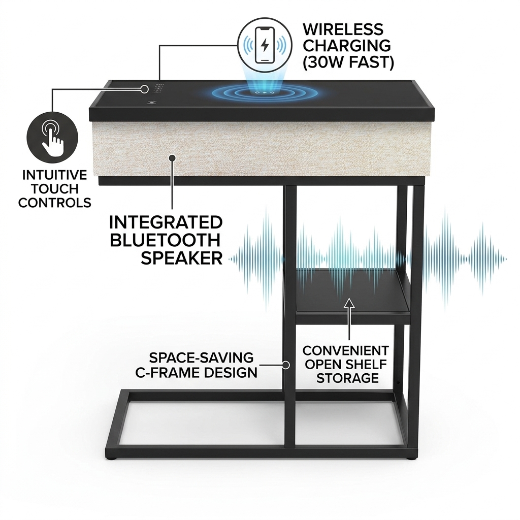 Wireless Charging Side Table A1 65W RGB Multifunctional Bedside Table Modern Bedroom