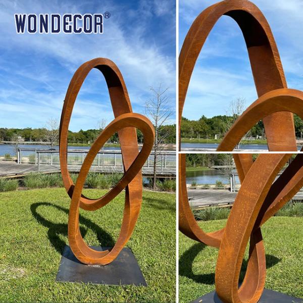 Современная большая наружная абстрактная кольцо ленточная стальная скульптура