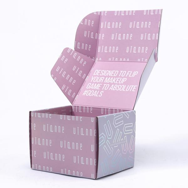 Logotipo personalizado Holográfico Caja de correo rosa Plegable Papel de cartón corrugado Embalaje con logotipo