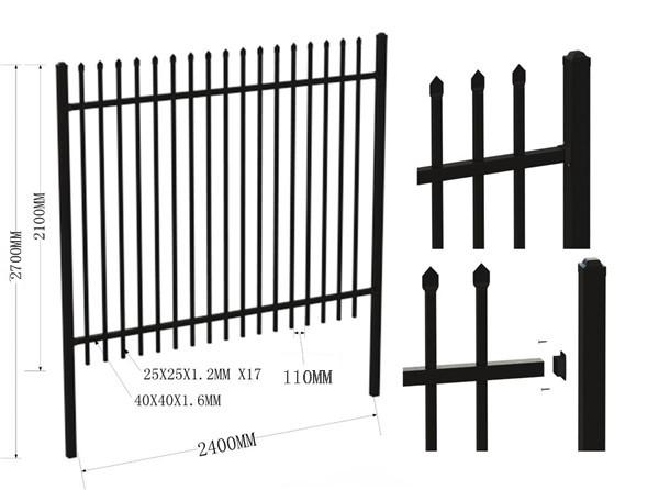 2 Rails Top And Bottom Flush Upright Rails Powder Coated Pool Fencing Panels 1250mm X 2300mm Spacing 90mm