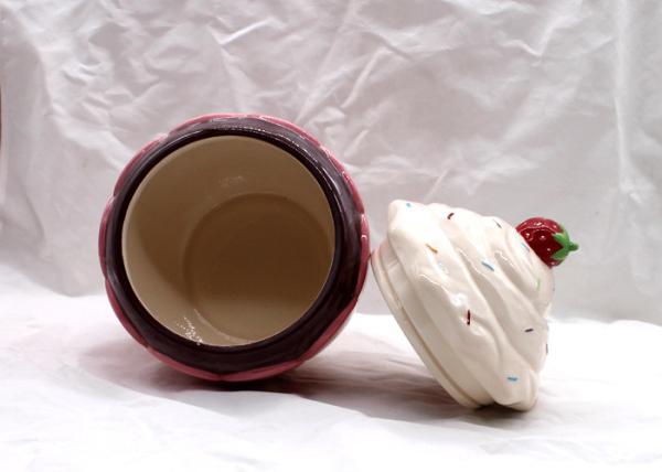 3D Ice Cream Pink Ceramic Canisters , Ceramic Cupcake Cookie Jar With Lid Size Custom