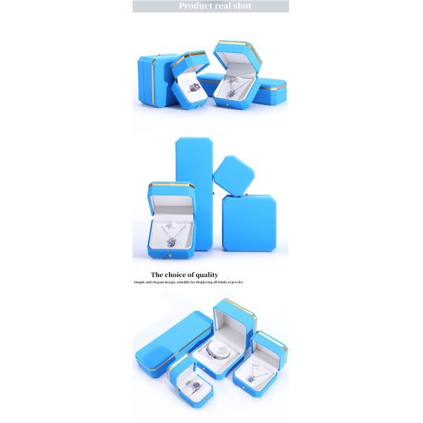 Blue PU Leather Gift Wrap Jewelry Box for Hanhong Octagonal Metal Button Custom Logo