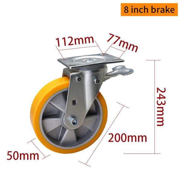 8 Inch Heavy Duty Aluminium Castor Wheels 600kg Load Plate Mount Ridgid Caster Wheels