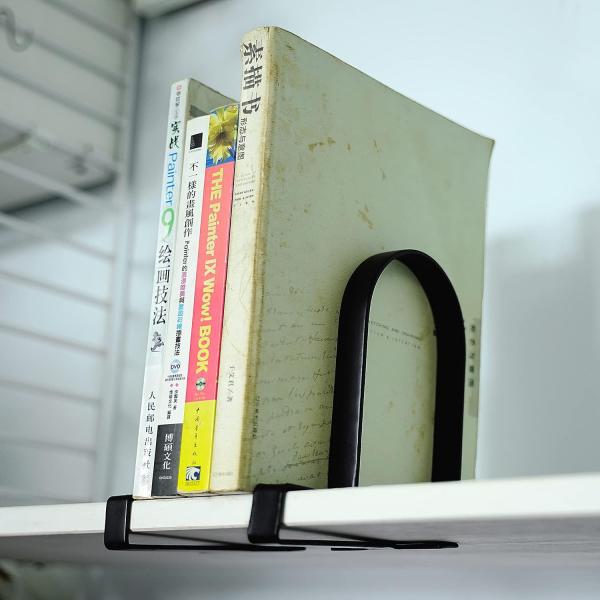 Metal Clamp Book Organizer Storage Holders Book Ends for Floating Shelves in Black