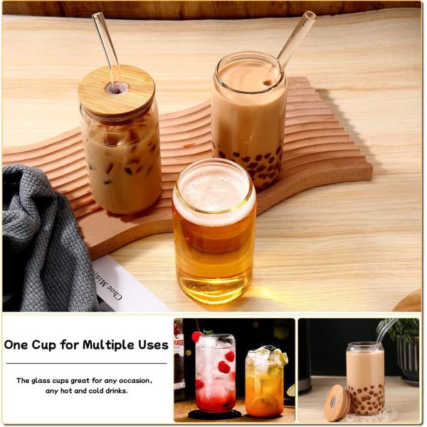 High Borosilicate Glass Mason Jar with Bamboo Lid and Straw 16oz Clear Glass Cups