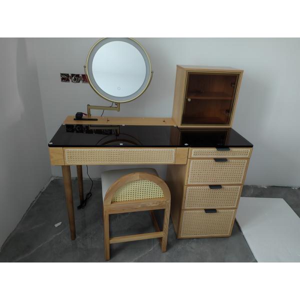 Solid Wood Corner Makeup Vanity Set Dressing Table Rotatable Mirror
